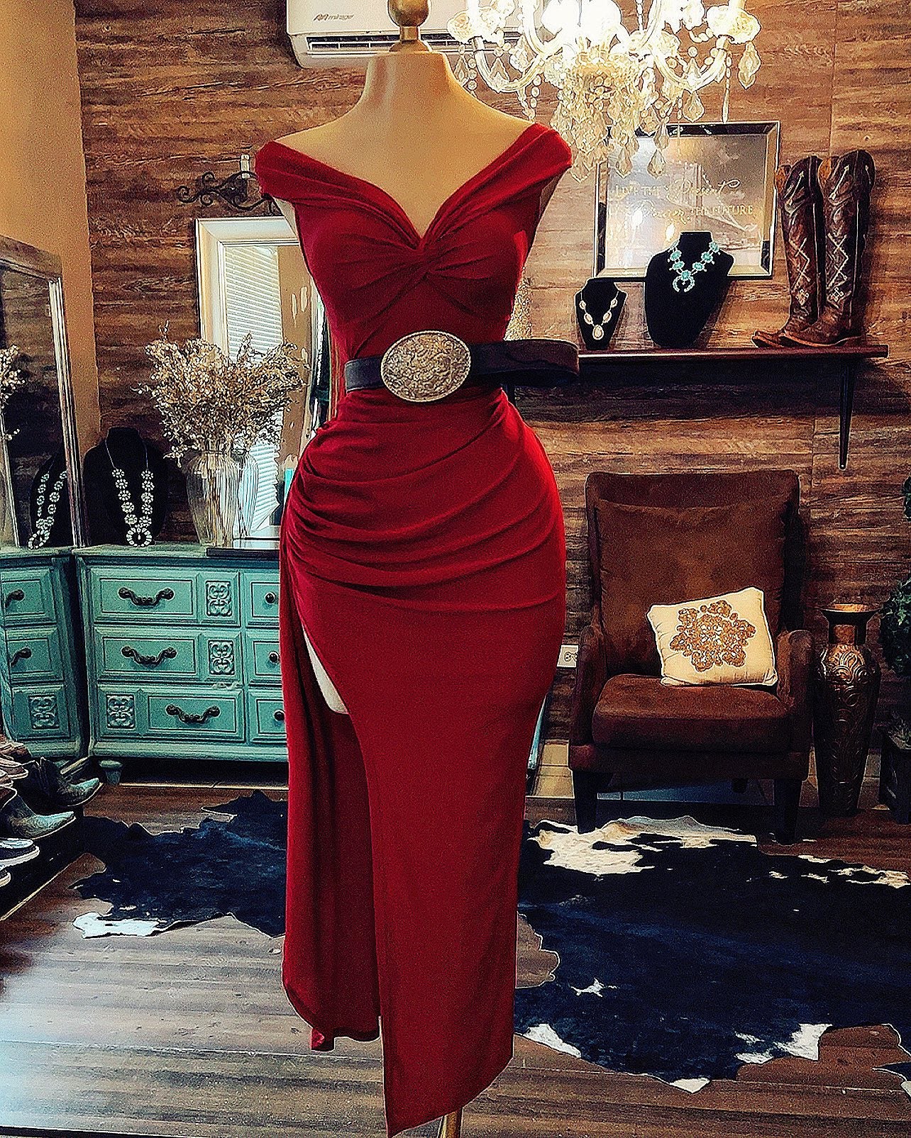 Women's Red Slit Dress